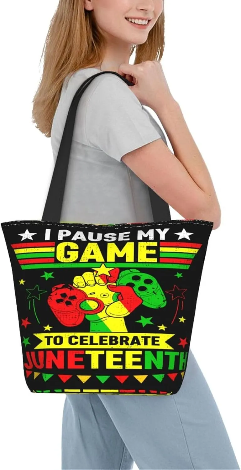 Peace Love Juneteenth Black Freedom Women's Tote Bag Lightweight Shopping Handbag Travel Shoulder Bag With Zipper