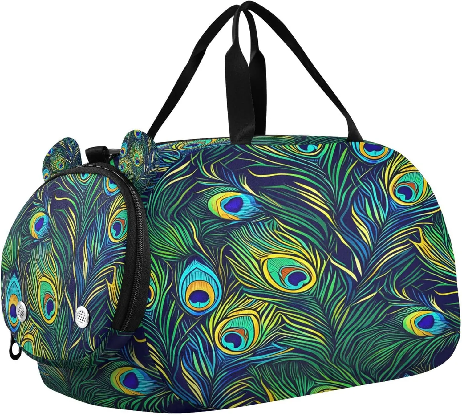 Peacock Feathers Kids Overnight Sports Duffel Bags with Shoe Compartment & Wet Pocket Travel Sport Gym Bag for Girls Boys