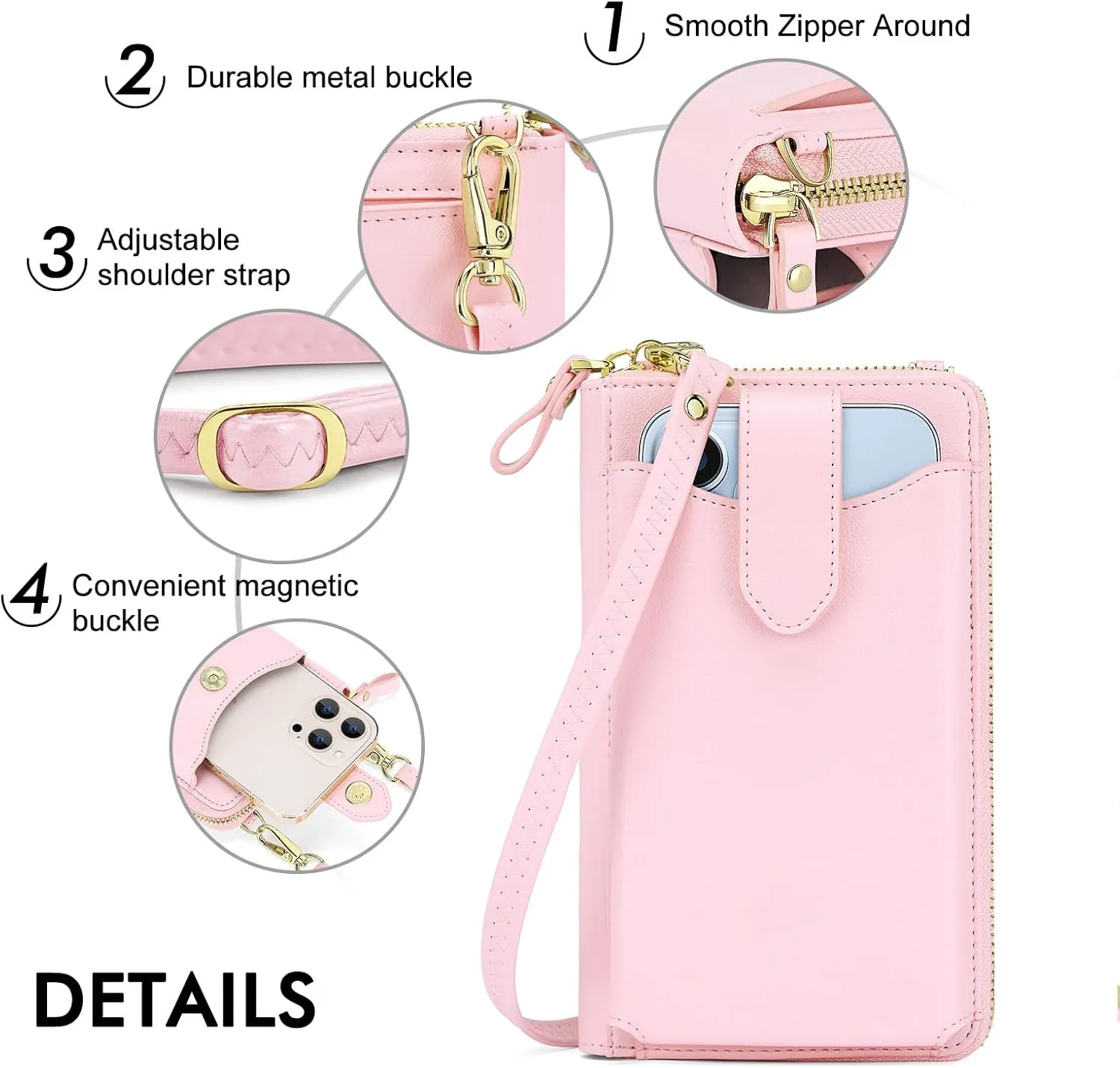Peacocktion RFID Crossbody Wallet Purse for Women Small Travel Cell Phone Purses Trendy Vegan Leather Bags with Card Slots