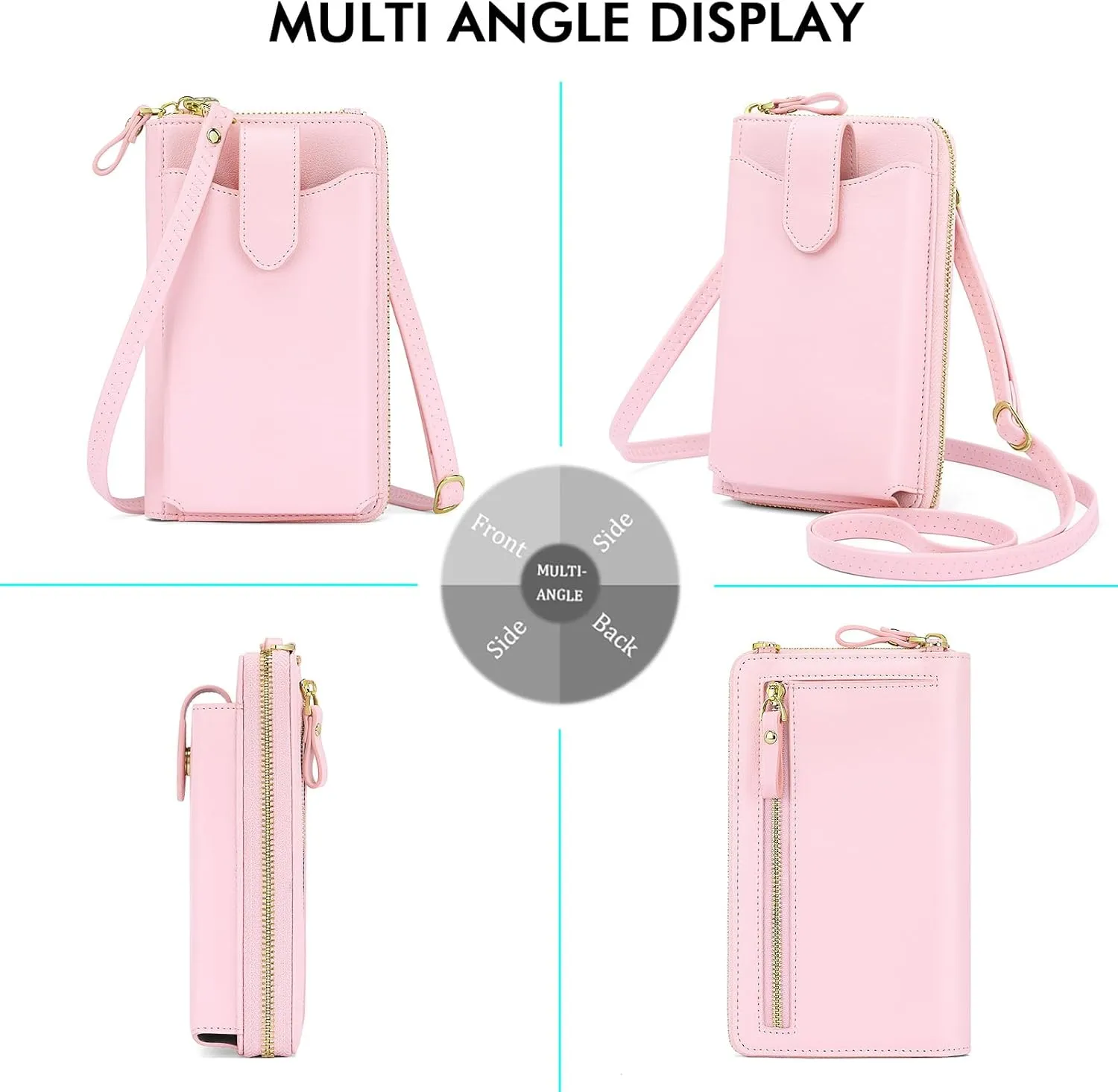 Peacocktion RFID Crossbody Wallet Purse for Women Small Travel Cell Phone Purses Trendy Vegan Leather Bags with Card Slots