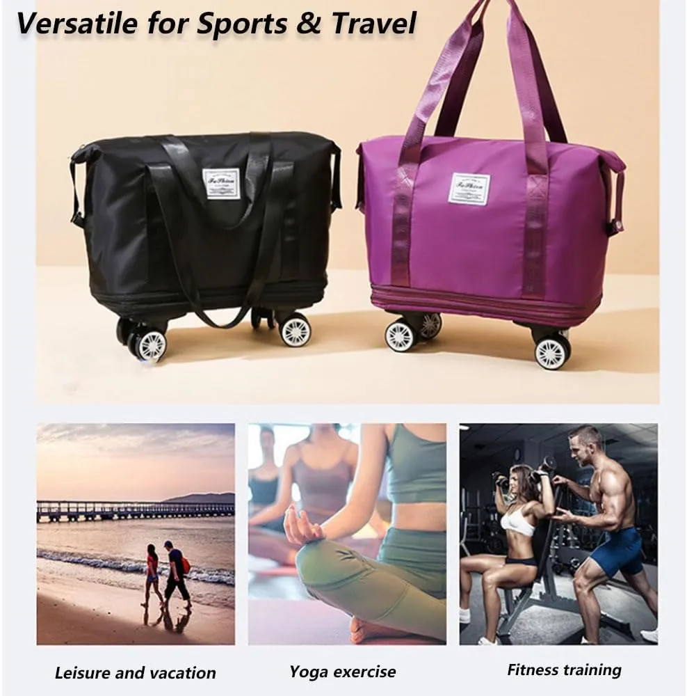 Pepepo Travel Bag with Wheel, Kulken Travel Bags with Wheels, Large Expandable Bag with Removable Wheels (black)