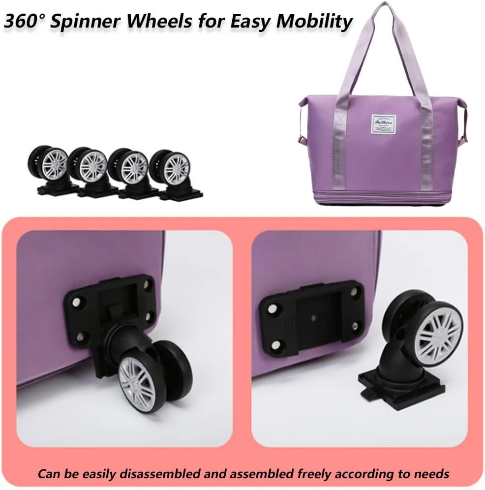 Pepepo Travel Bag with Wheel, Kulken Travel Bags with Wheels, Large Expandable Bag with Removable Wheels (black)