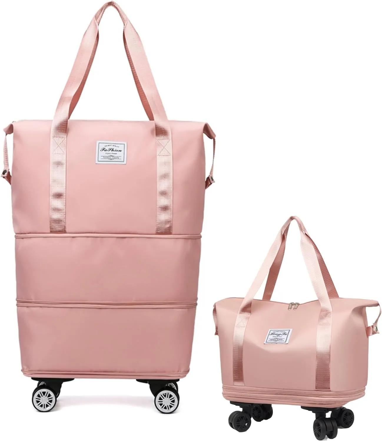 Pepepo Travel Bag with Wheels, 2025 New Large Capacity Travel Bag, Expandable and Foldable Luggage Bags, With Dry and Wet Separation Layer, Durable & Multi-functional Design (Pink)