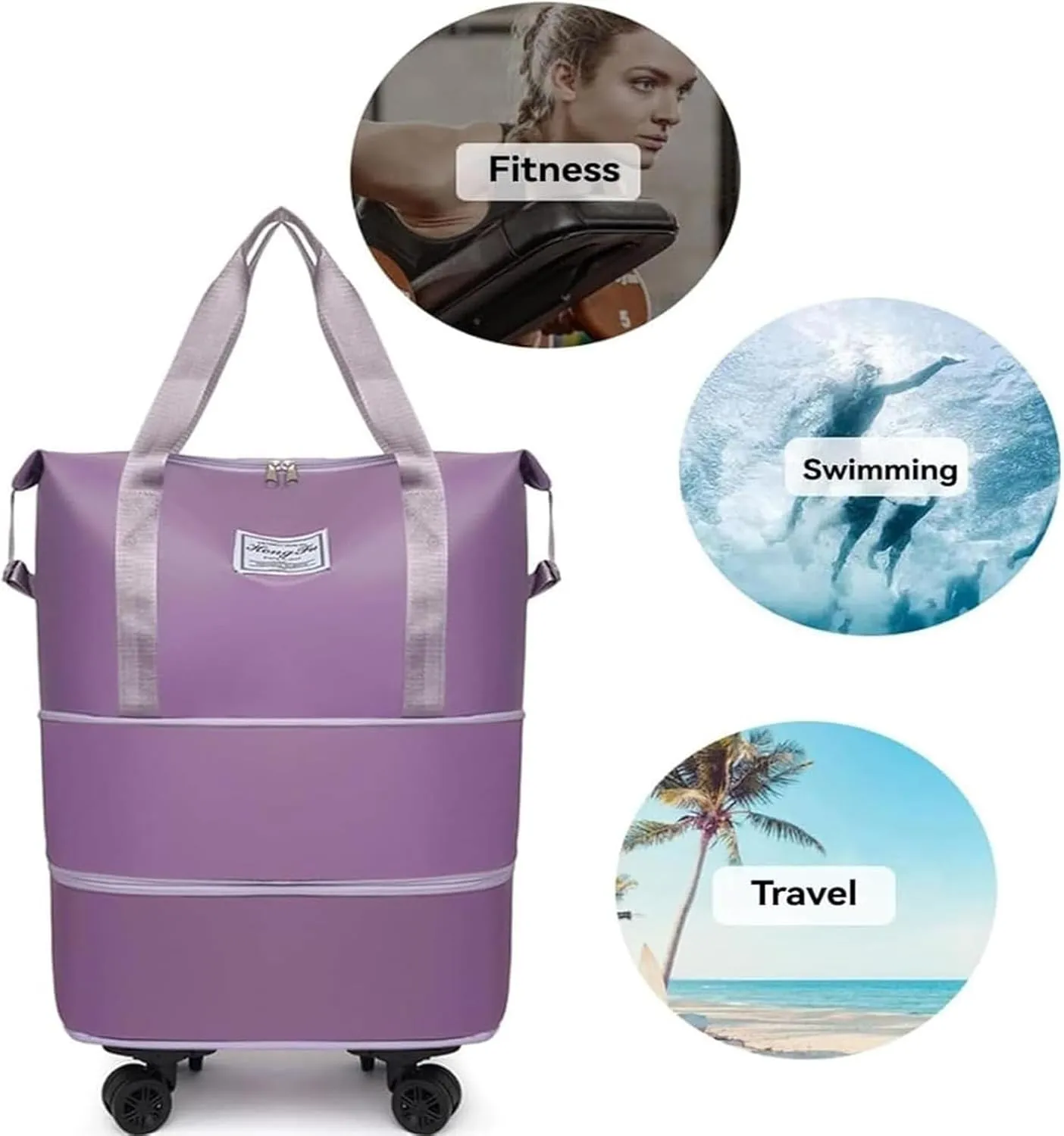 Pepepo Travel Bag with Wheels, 2025 New Large Capacity Travel Bag, Expandable and Foldable Luggage Bags, With Dry and Wet Separation Layer, Durable & Multi-functional Design (Pink)
