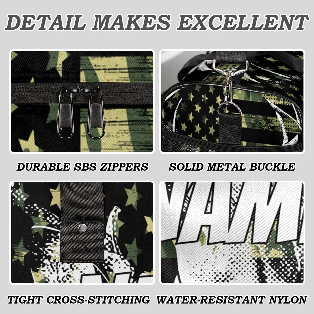 Personalized American Flag Elks Travel Duffel Bag with Name, Custom Gym Sport Bag Retro Camouflage Carry On Weekend Overnight Duffel Bag for Men Women