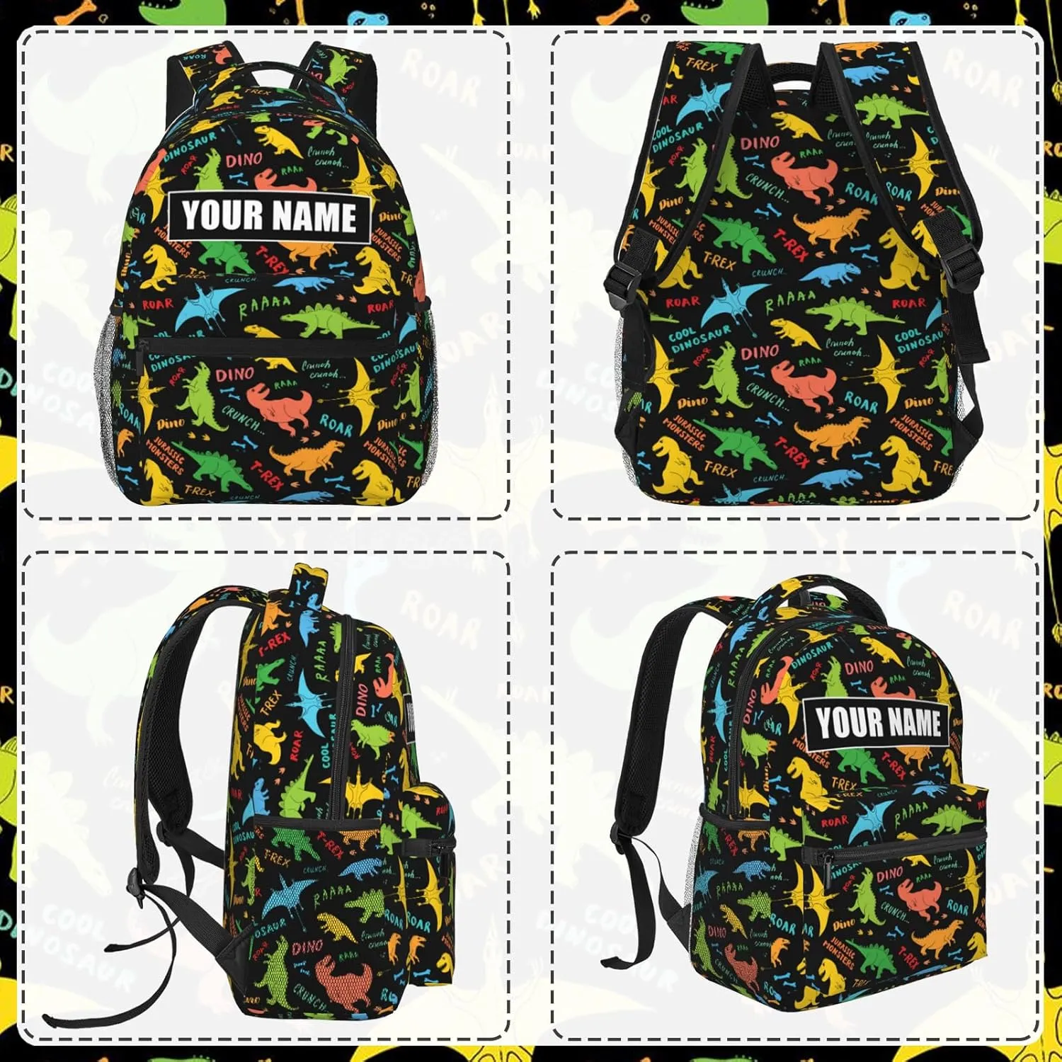 Personalized Backpack for Girls Boys, Custom Backpacks with Name for Kids, Customized Dinosaur School Bookbag for Back to School Travel Picnic 16in