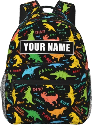 Personalized Backpack for Girls Boys, Custom Backpacks with Name for Kids, Customized Dinosaur School Bookbag for Back to School Travel Picnic 16in