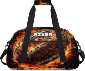 Personalized Ball Girls Women Sports Gym Bag, Custom Training Bag Customized Travel Duffel Basketball Hiking Swimming Bag with Name or Text Football with Fire