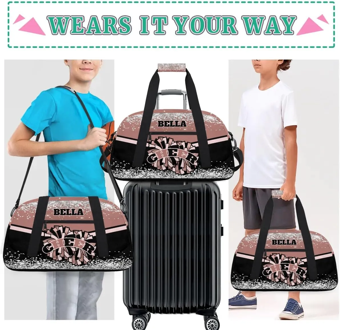 Personalized Cheer Bag Dance Bag for Girl, Custom Gym Bag Sport Duffel Bag, Weekender Bags Travel Duffel Bag Leopard Glam