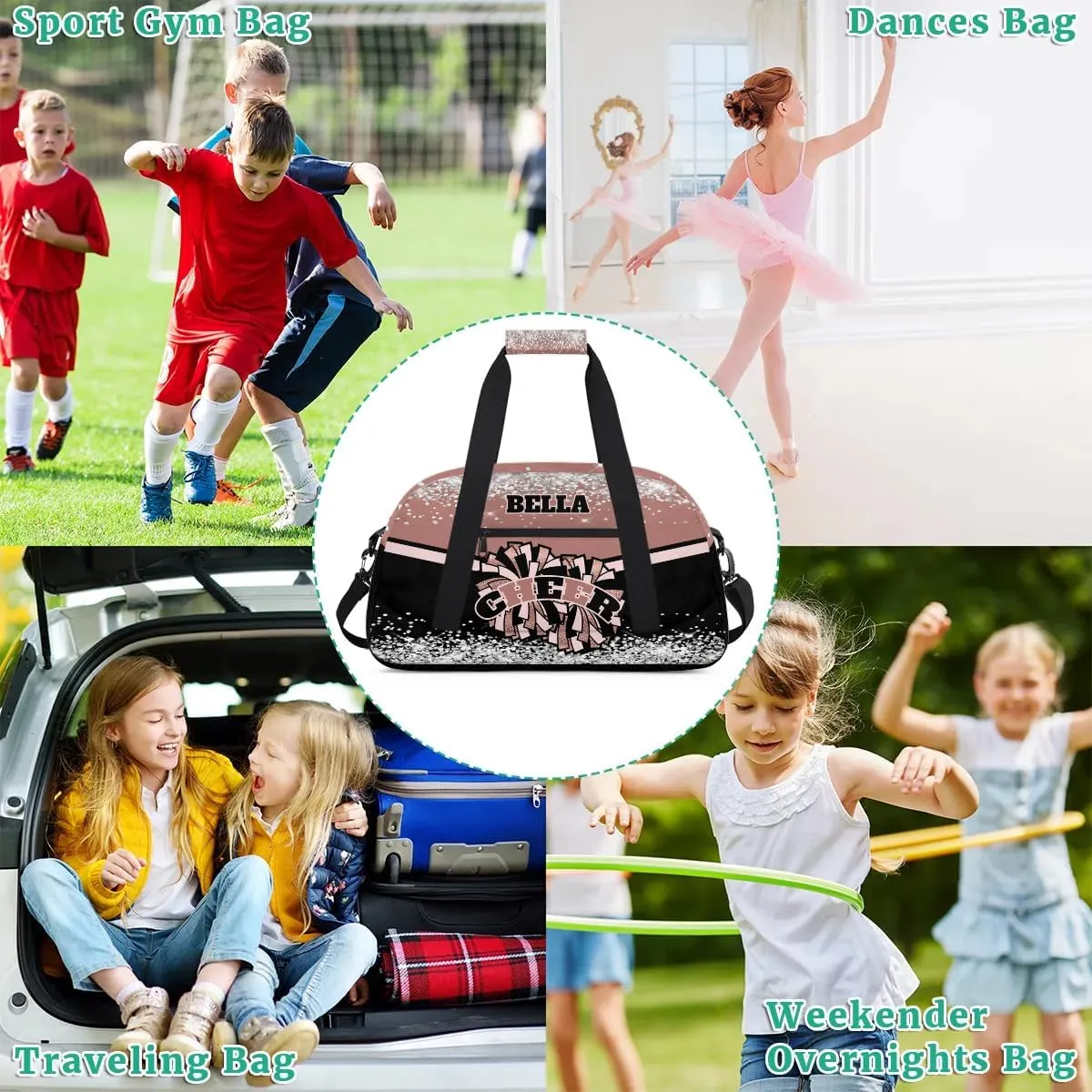 Personalized Cheer Bag Dance Bag for Girl, Custom Gym Bag Sport Duffel Bag, Weekender Bags Travel Duffel Bag Leopard Glam
