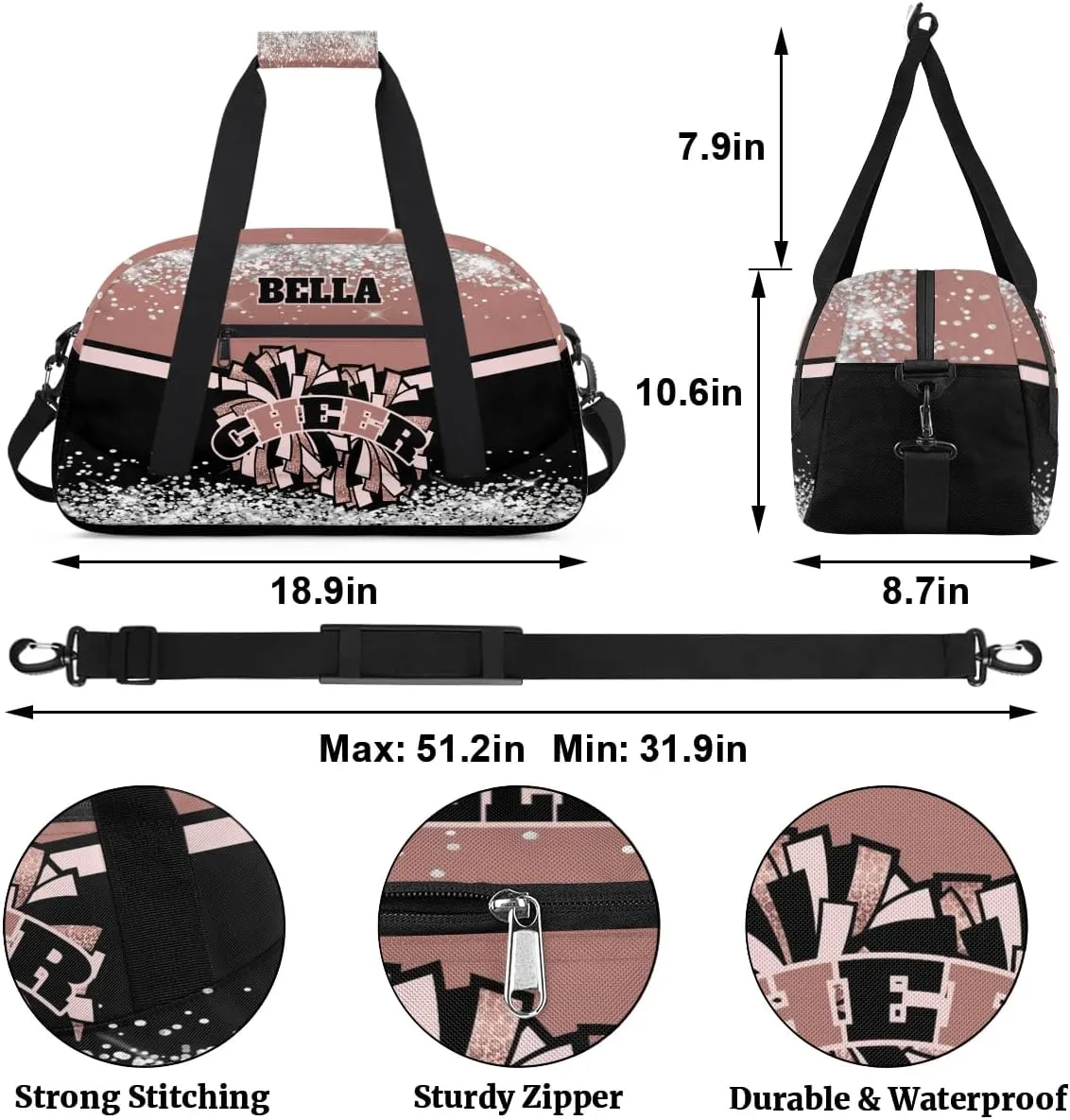 Personalized Cheer Bag Dance Bag for Girl, Custom Gym Bag Sport Duffel Bag, Weekender Bags Travel Duffel Bag Leopard Glam