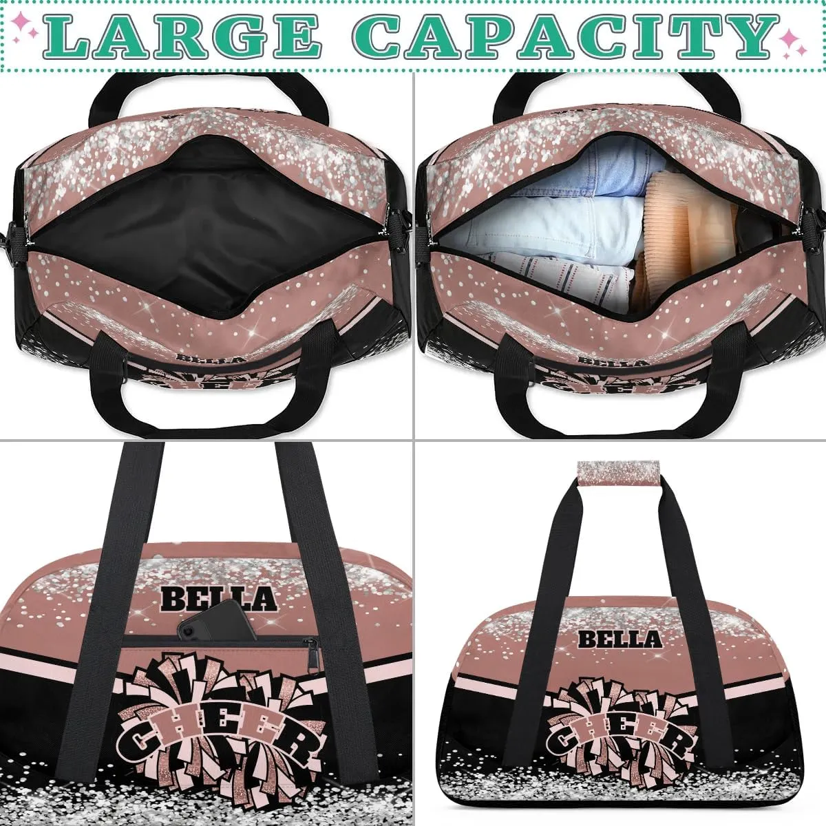 Personalized Cheer Bag Dance Bag for Girl, Custom Gym Bag Sport Duffel Bag, Weekender Bags Travel Duffel Bag Leopard Glam