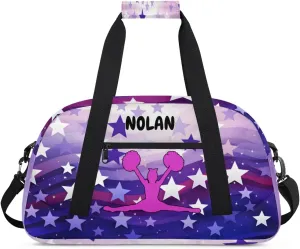 Personalized Cheerleading Bag for Girls Teens, Custom Sports Gym Bag Name Ranked Overnight Duffel Bag for Practice Gymnastics Ballet Bag, Purple Stars Cheer Girls