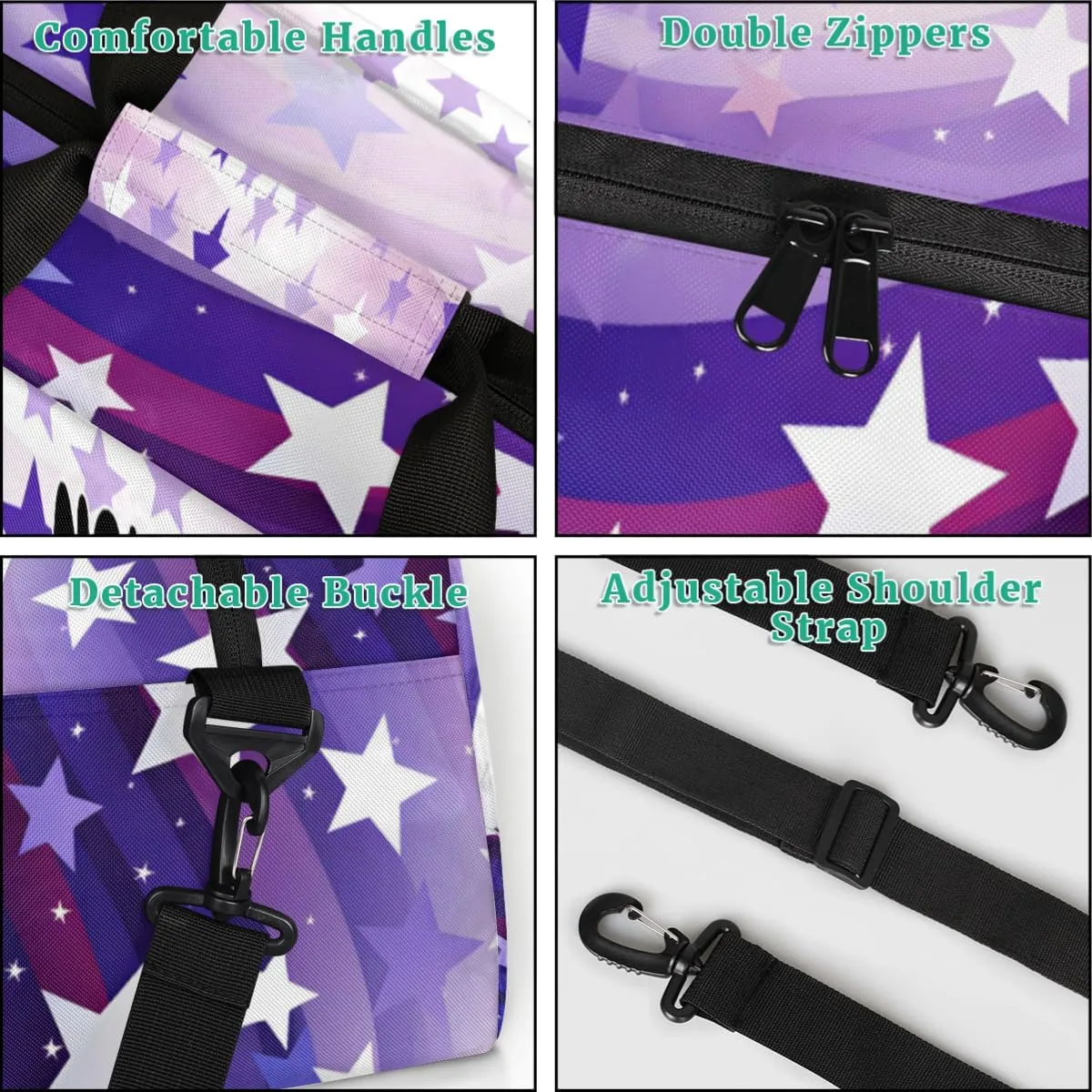 Personalized Cheerleading Bag for Girls Teens, Custom Sports Gym Bag Name Ranked Overnight Duffel Bag for Practice Gymnastics Ballet Bag, Purple Stars Cheer Girls