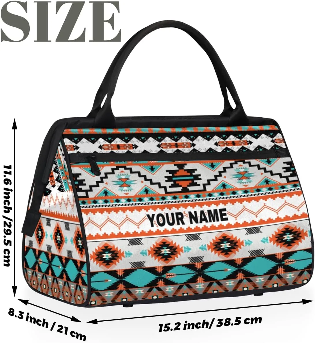 Personalized Custom Duffel Bags for Women Men, Personalized Customized Travel Duffel Bag, Waterproof Sports Gym Bag Weekender Overnight Bag Carry On Tote Bag, Colorful Ethnic Aztec Geometric