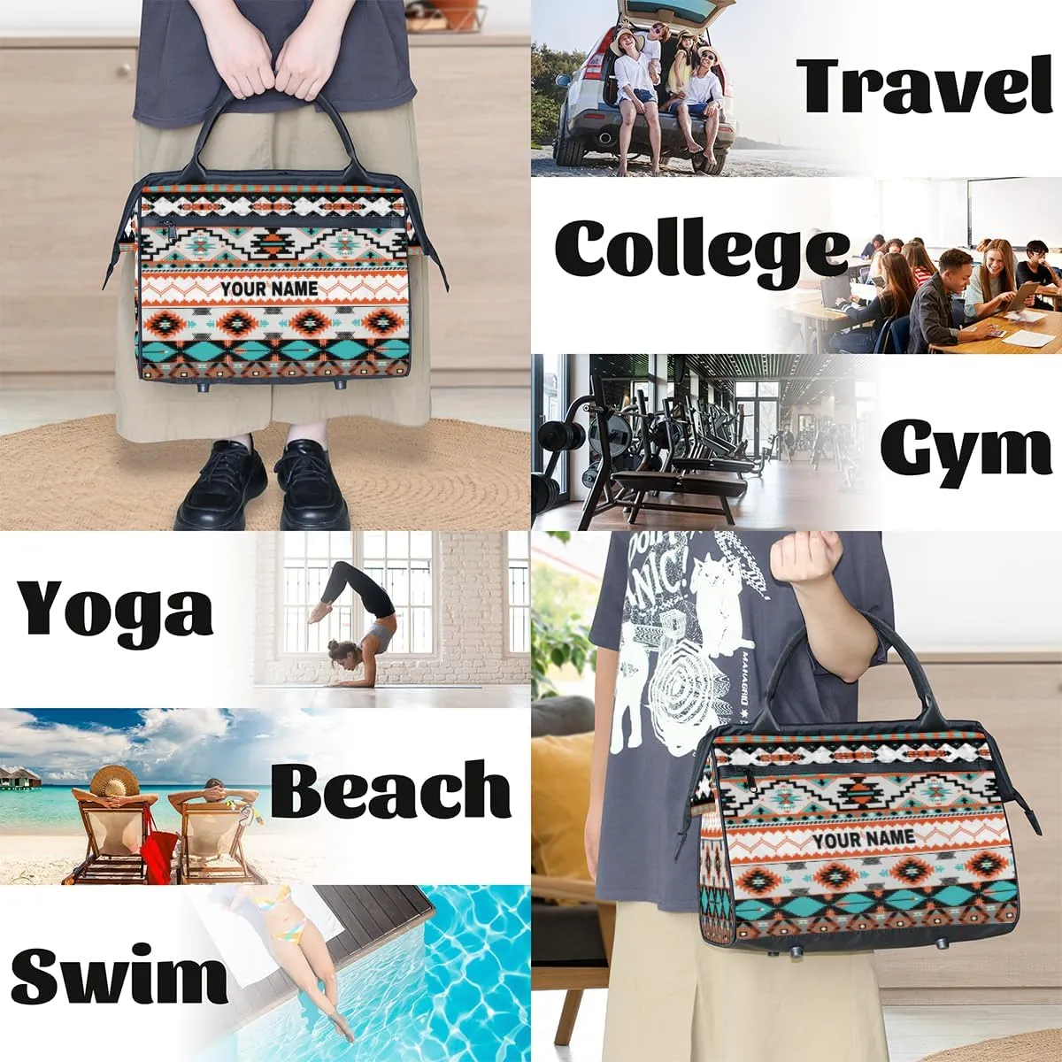 Personalized Custom Duffel Bags for Women Men, Personalized Customized Travel Duffel Bag, Waterproof Sports Gym Bag Weekender Overnight Bag Carry On Tote Bag, Colorful Ethnic Aztec Geometric