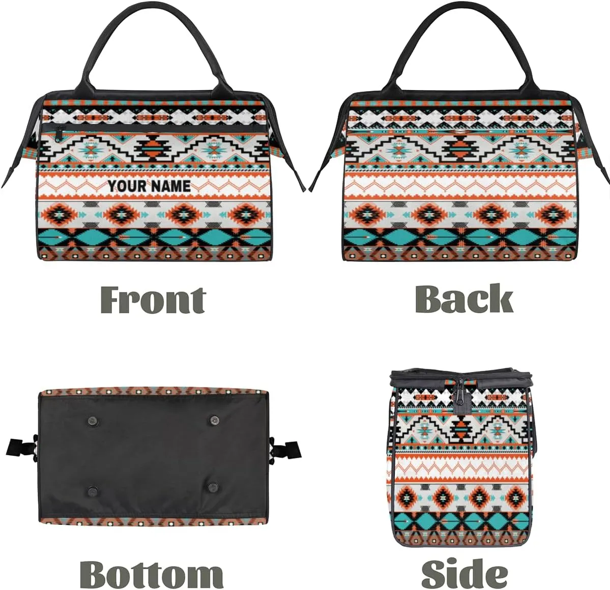 Personalized Custom Duffel Bags for Women Men, Personalized Customized Travel Duffel Bag, Waterproof Sports Gym Bag Weekender Overnight Bag Carry On Tote Bag, Colorful Ethnic Aztec Geometric