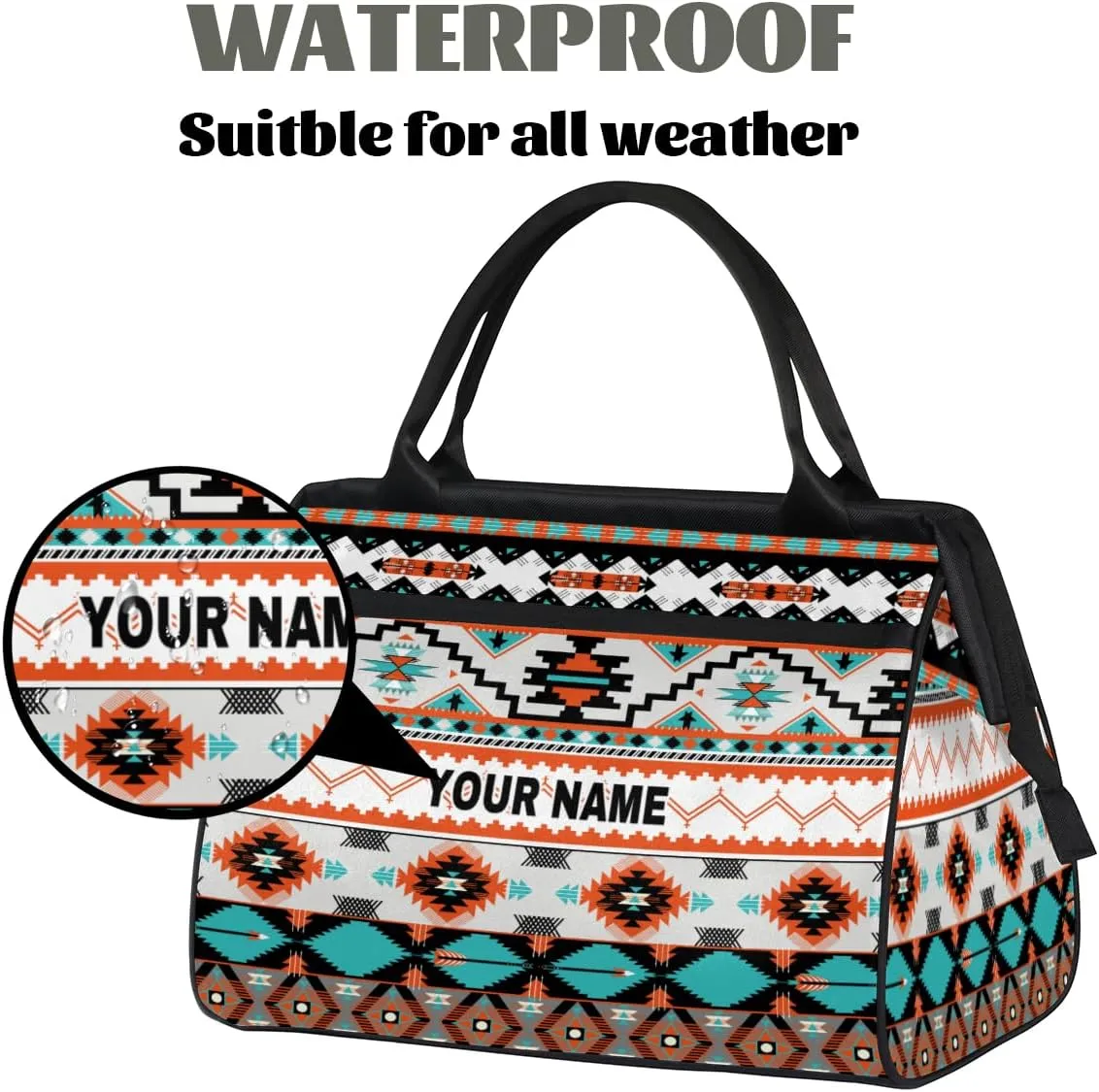 Personalized Custom Duffel Bags for Women Men, Personalized Customized Travel Duffel Bag, Waterproof Sports Gym Bag Weekender Overnight Bag Carry On Tote Bag, Colorful Ethnic Aztec Geometric