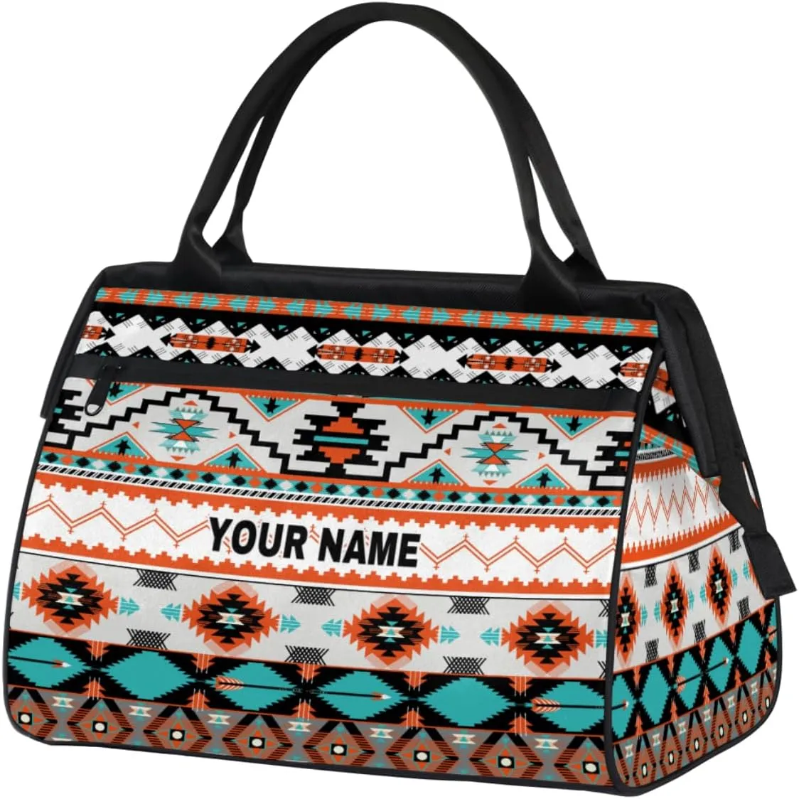 Personalized Custom Duffel Bags for Women Men, Personalized Customized Travel Duffel Bag, Waterproof Sports Gym Bag Weekender Overnight Bag Carry On Tote Bag, Colorful Ethnic Aztec Geometric