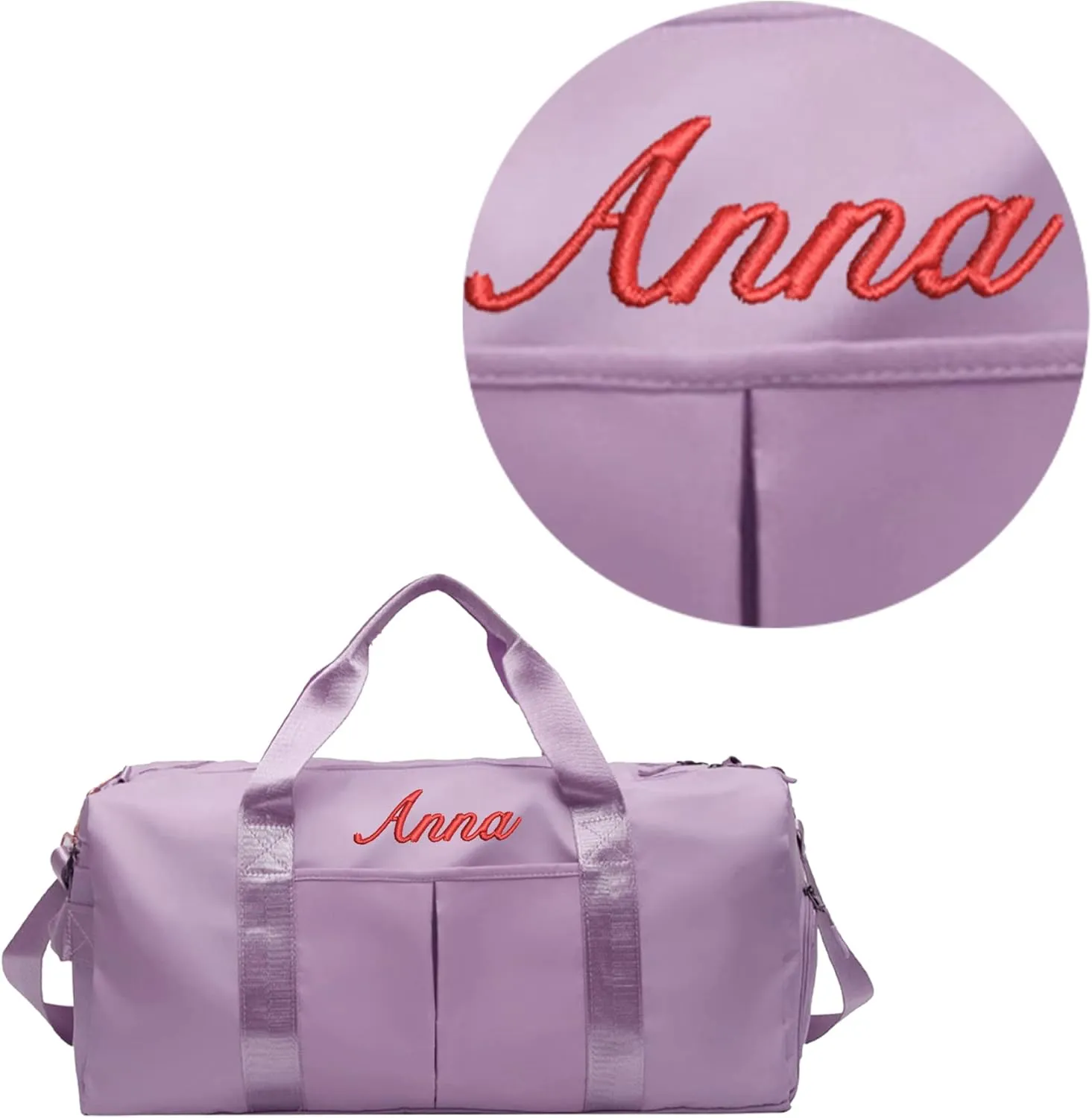 Personalized Duffel Bag Custom Embroidered Gym Bag Travel Sports Duffel Bags with Compartment for Shoes Wet Dry Clothes Weekender Bag Overnight Bag for Women Men, Purple, 19.3x9.4x9.8inch