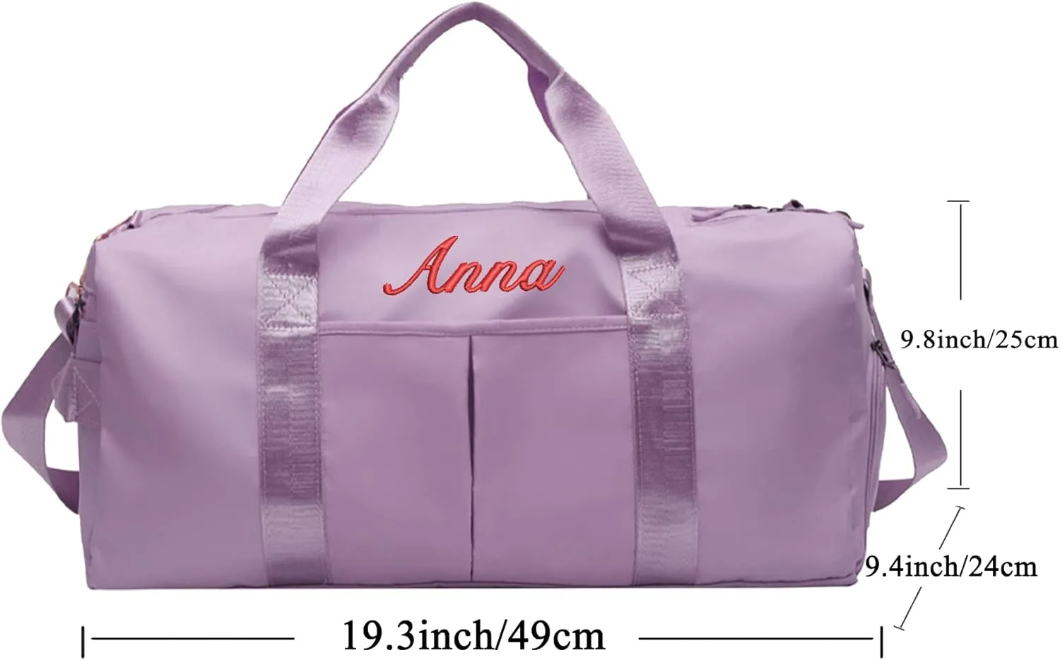 Personalized Duffel Bag Custom Embroidered Gym Bag Travel Sports Duffel Bags with Compartment for Shoes Wet Dry Clothes Weekender Bag Overnight Bag for Women Men, Purple, 19.3x9.4x9.8inch