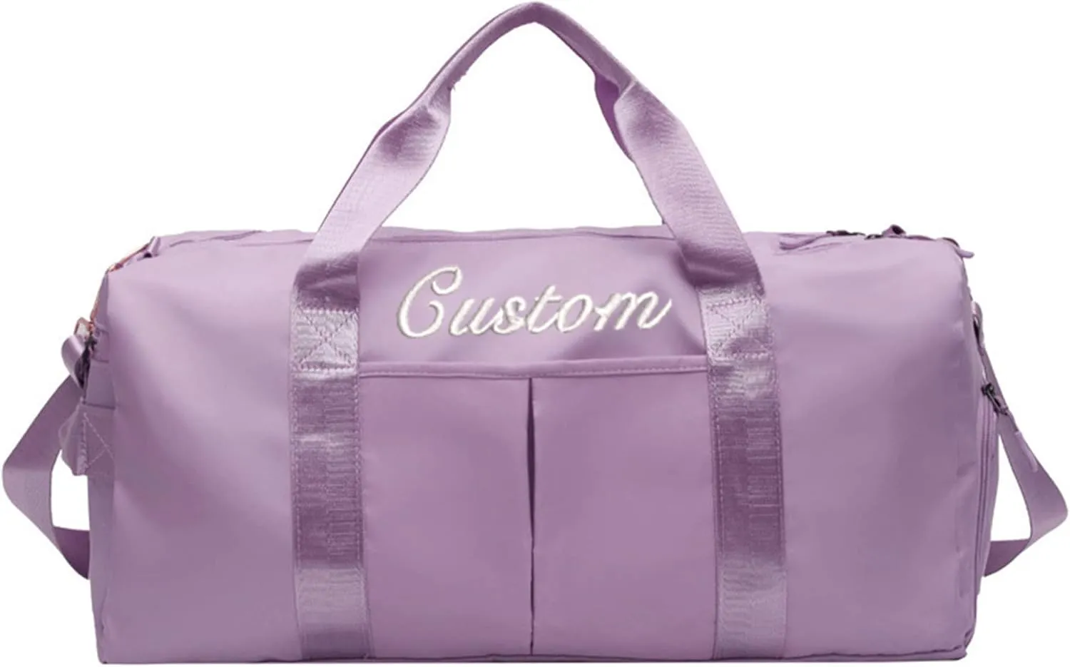 Personalized Duffel Bag Custom Embroidered Gym Bag Travel Sports Duffel Bags with Compartment for Shoes Wet Dry Clothes Weekender Bag Overnight Bag for Women Men, Purple, 19.3x9.4x9.8inch