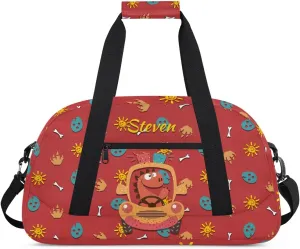 Personalized Duffel Bag for Kids Girls Boys, Dinosaur Police Car Custom Name Gym Bag Overnight with Padded Handles Carry On Weekend Sports Travel Bag for School Practice Gymnastics Ballet