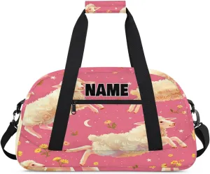 Personalized Gym Dance Bag with Name, Jumping Sheep Little Yellow Floral Custom Cheerleading Duffel Bag Travel Weekender Overnight Carry On Sleepover Bag