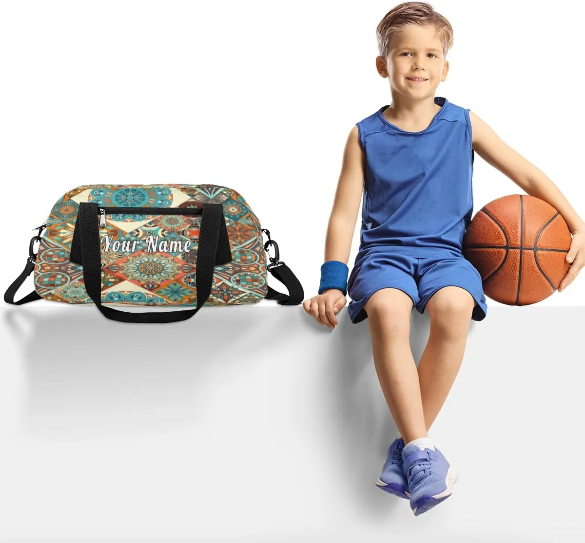 Personalized Kids Duffel Bag Mexican Talavera Tile,Custom Sport Gym Bag for Boys Girls,WWeekender Overnight Bags Travel Duffel Bag,Customized Kids Gift