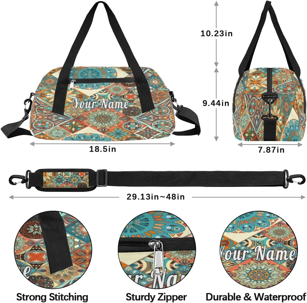 Personalized Kids Duffel Bag Mexican Talavera Tile,Custom Sport Gym Bag for Boys Girls,WWeekender Overnight Bags Travel Duffel Bag,Customized Kids Gift