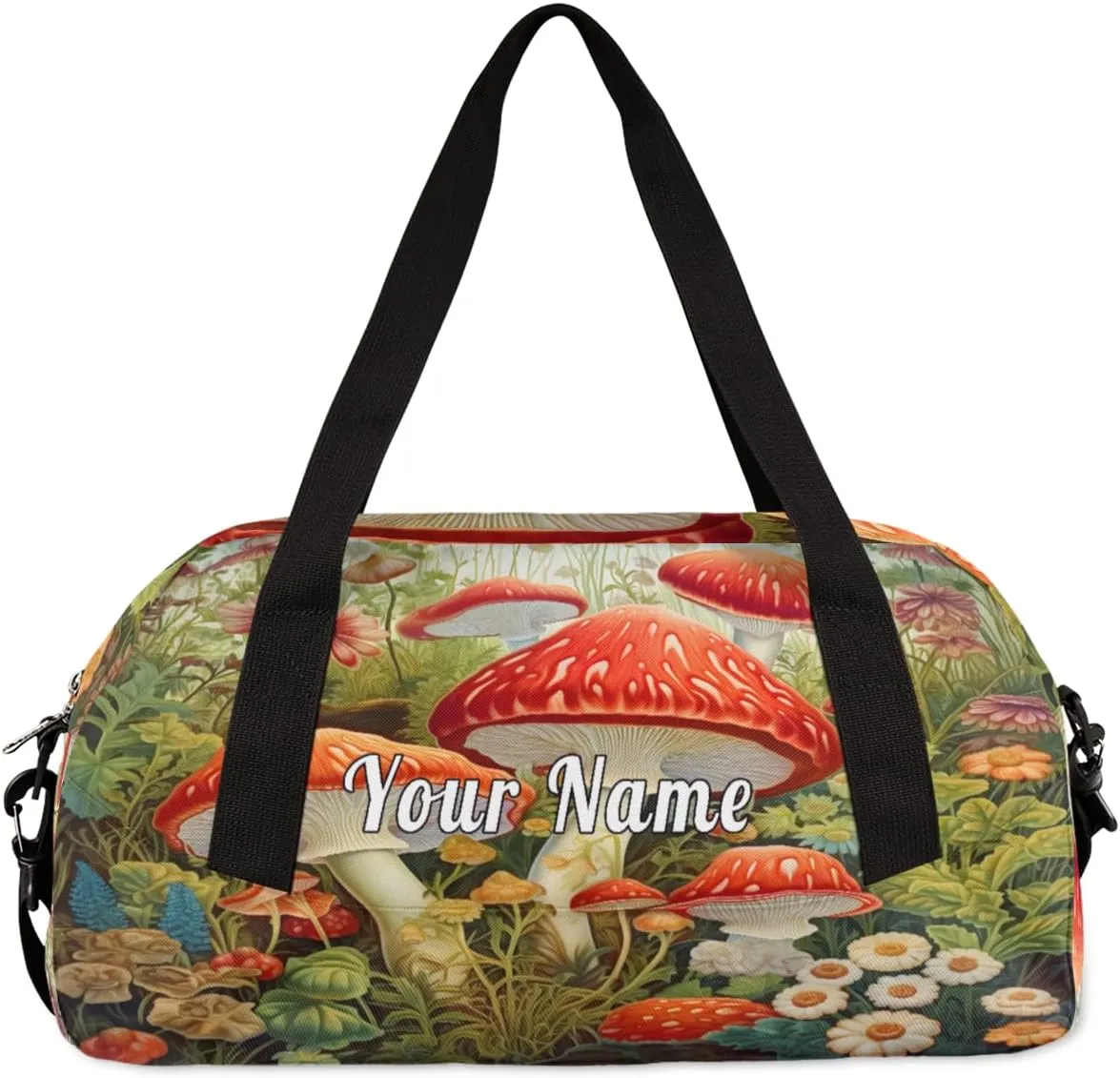 Personalized Kids Duffel Bag Wildflower Mushroom Flower Botanical,Custom Sport Gym Bag for Boys Girls,WWeekender Overnight Bags Travel Duffel Bag,Customized Kids Gift