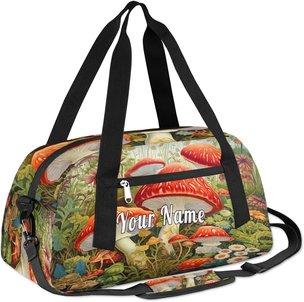 Personalized Kids Duffel Bag Wildflower Mushroom Flower Botanical,Custom Sport Gym Bag for Boys Girls,WWeekender Overnight Bags Travel Duffel Bag,Customized Kids Gift