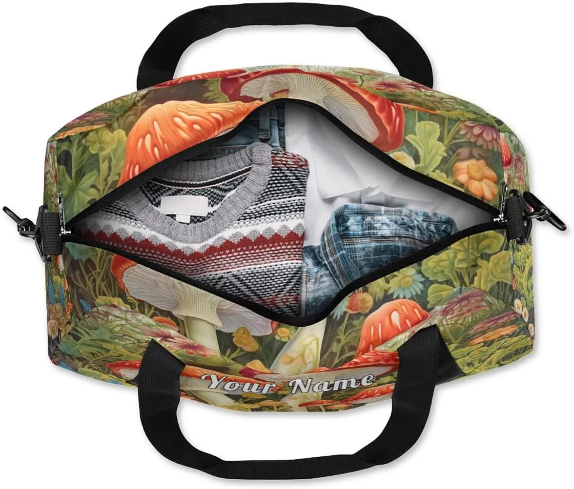 Personalized Kids Duffel Bag Wildflower Mushroom Flower Botanical,Custom Sport Gym Bag for Boys Girls,WWeekender Overnight Bags Travel Duffel Bag,Customized Kids Gift