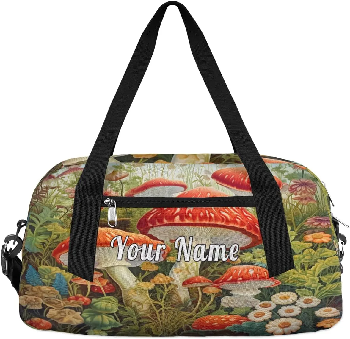 Personalized Kids Duffel Bag Wildflower Mushroom Flower Botanical,Custom Sport Gym Bag for Boys Girls,WWeekender Overnight Bags Travel Duffel Bag,Customized Kids Gift
