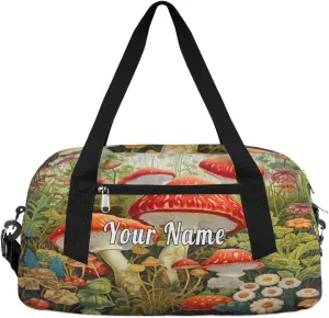 Personalized Kids Duffel Bag Wildflower Mushroom Flower Botanical,Custom Sport Gym Bag for Boys Girls,WWeekender Overnight Bags Travel Duffel Bag,Customized Kids Gift