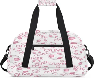 Personalized Kids Gym Bag, Custom Sport Duffel Bag, Dance Bag Weekender Bags Travel Duffel Bag for Boy & Girl Pink White Soccer