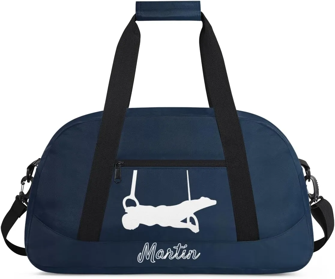 Personalized Kids Gymnastic Bag Black Blue Gymnastic Rings Custom Name Sport Gymnast Duffel Bag for Girls Teens Large Dance Bags Travel Duffel Bag