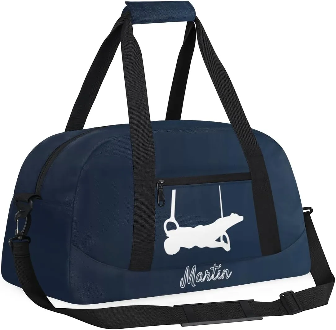 Personalized Kids Gymnastic Bag Black Blue Gymnastic Rings Custom Name Sport Gymnast Duffel Bag for Girls Teens Large Dance Bags Travel Duffel Bag