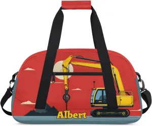 Personalized Kids Sports Duffel Bag with Name Custom Weekender Overnight Bag for Boys Girls Gym Bag Travel Dance Gymnastics Duffel Bag, Excavator Tractor Truck