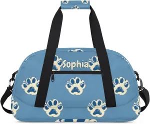Personalized Kids Sports Duffel Bag with Name Custom Weekender Overnight Bag for Boys Girls Gym Bag Travel Dance Gymnastics Duffel Bag, Paw Print