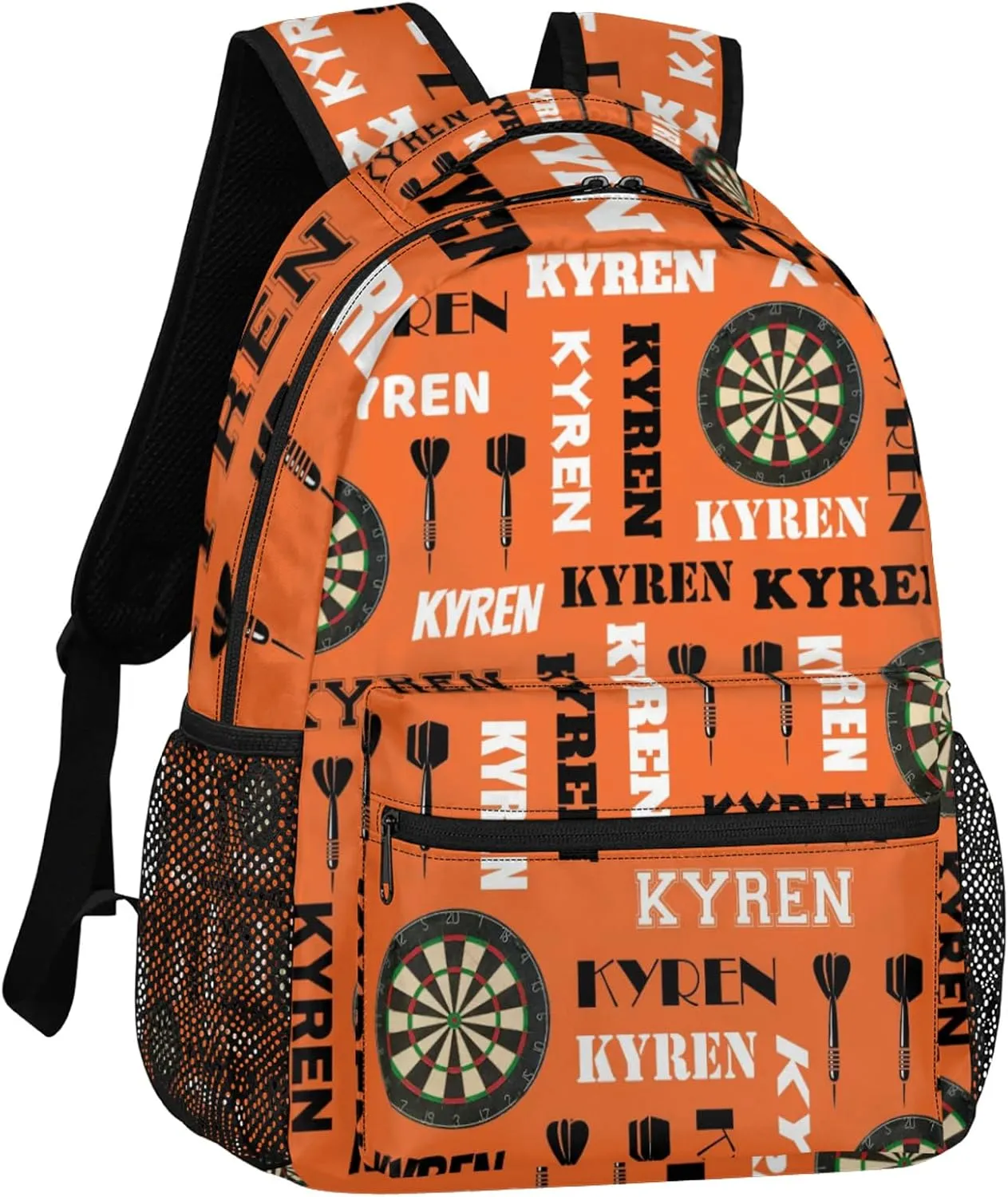 Personalized Name Darts Backpack, Custom Sports Bag Backpack for Men Women, Laptop Backpacks Travel Camping Daypack, Orange