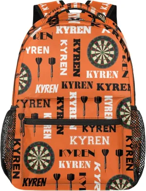 Personalized Name Darts Backpack, Custom Sports Bag Backpack for Men Women, Laptop Backpacks Travel Camping Daypack, Orange