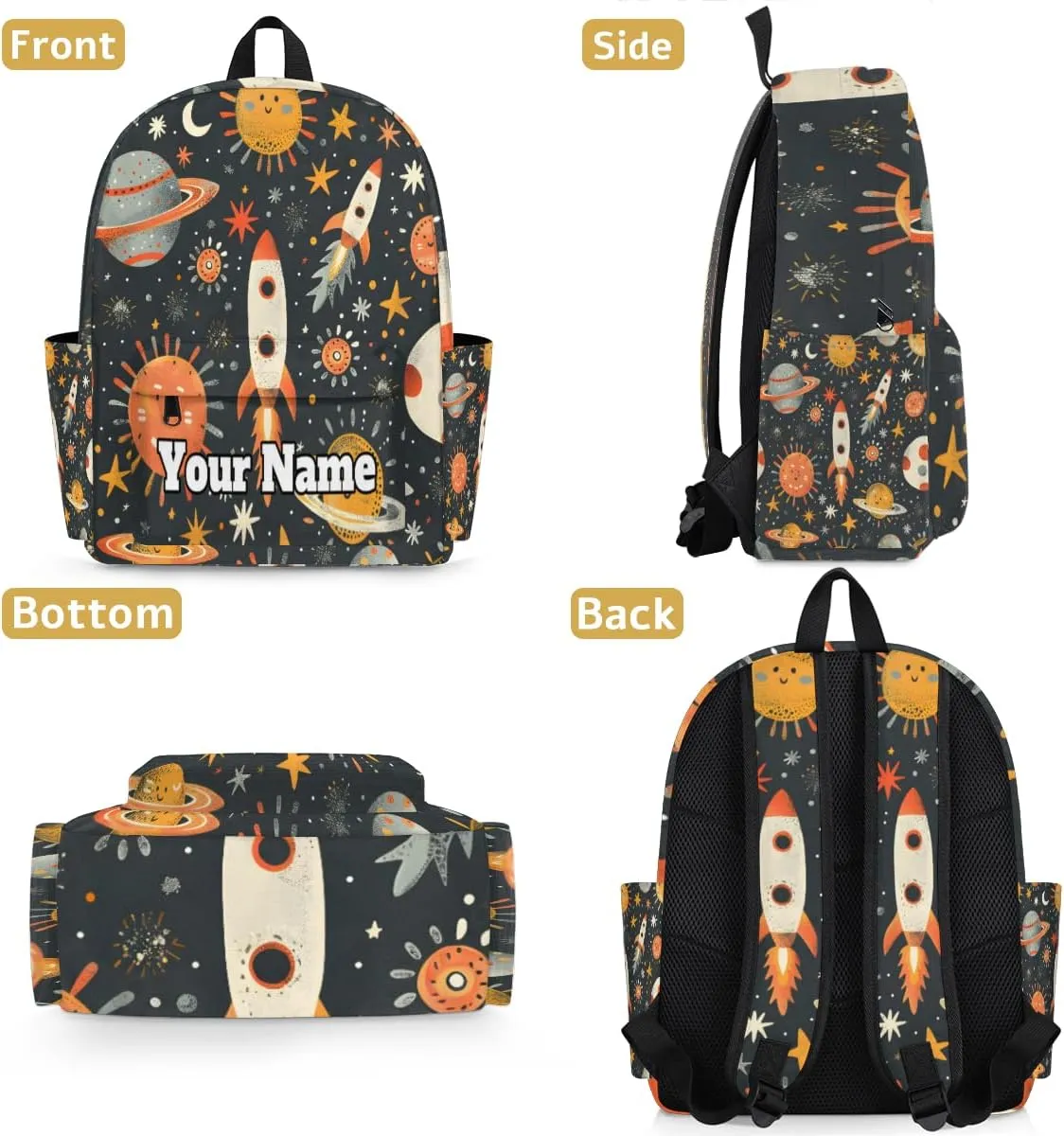 Personalized Outer Space Preschool Toddler Backpack for Boys Girls Custom Kids Name Small Bookbags Kindergarten Elementary Backpack, Space Rocket