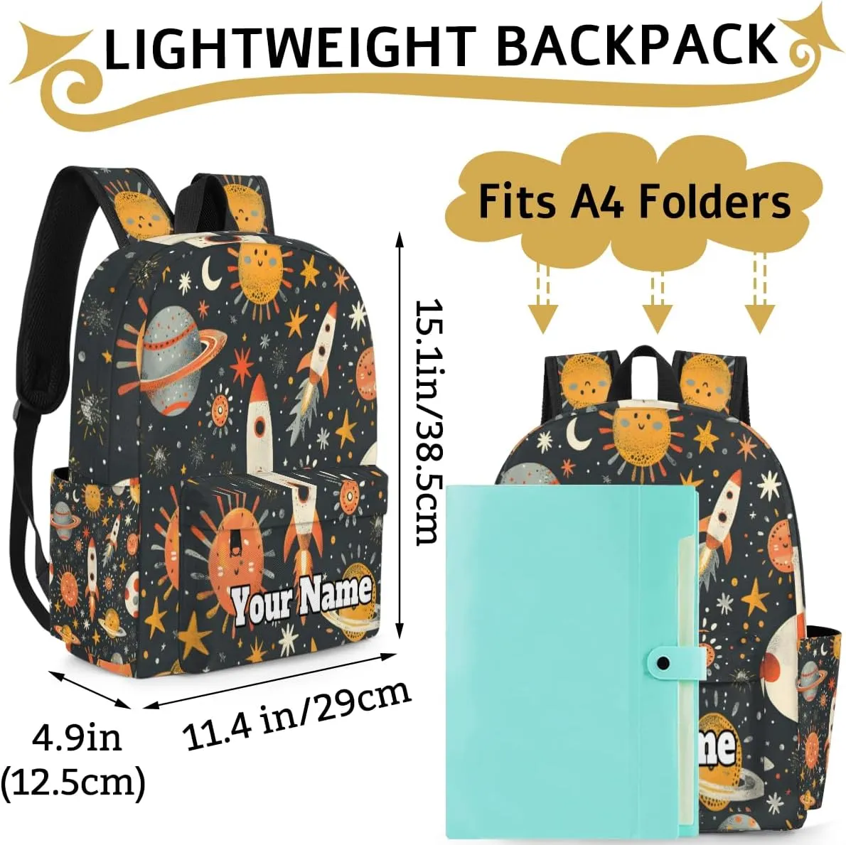 Personalized Outer Space Preschool Toddler Backpack for Boys Girls Custom Kids Name Small Bookbags Kindergarten Elementary Backpack, Space Rocket