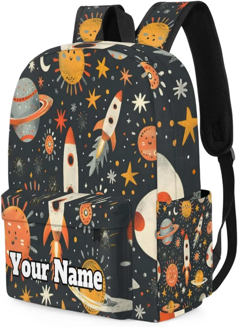 Personalized Outer Space Preschool Toddler Backpack for Boys Girls Custom Kids Name Small Bookbags Kindergarten Elementary Backpack, Space Rocket
