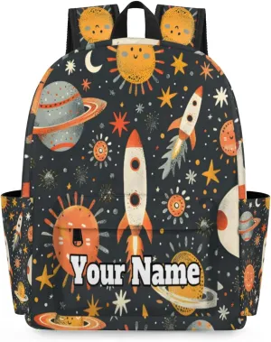 Personalized Outer Space Preschool Toddler Backpack for Boys Girls Custom Kids Name Small Bookbags Kindergarten Elementary Backpack, Space Rocket