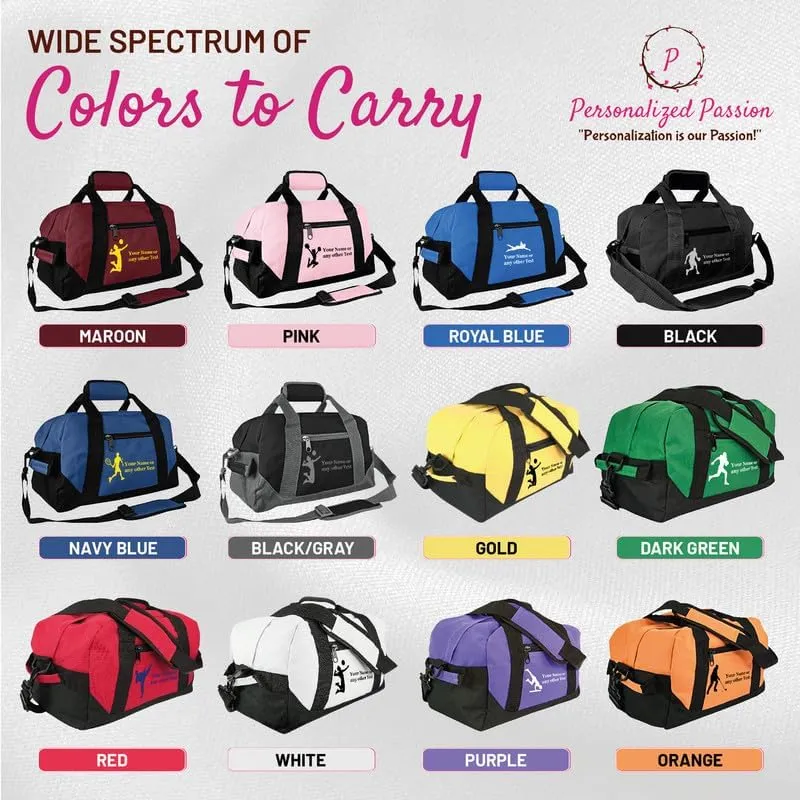 Personalized Passion Small Sports Duffel Bags for Kids - 14” Waterproof Travel Duffle with Embroidered Name & Baseball Design - Gray Two-Toned Kids Weekender Bag for Boys and Girls