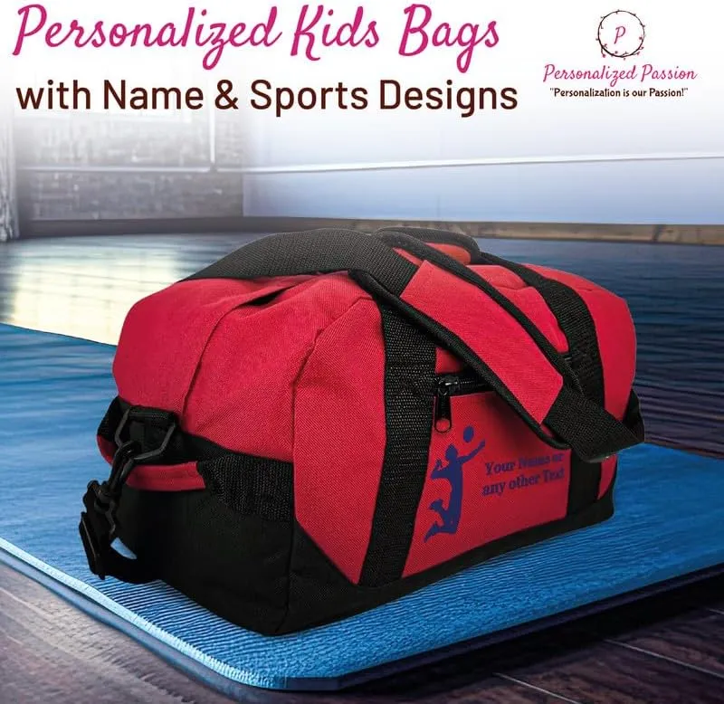 Personalized Passion Small Sports Duffel Bags for Kids - 14” Waterproof Travel Duffle with Embroidered Name & Baseball Design - Gray Two-Toned Kids Weekender Bag for Boys and Girls