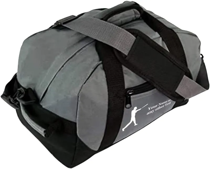 Personalized Passion Small Sports Duffel Bags for Kids - 14” Waterproof Travel Duffle with Embroidered Name & Baseball Design - Gray Two-Toned Kids Weekender Bag for Boys and Girls