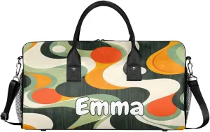 Personalized Retro Waves Travel Duffel Bag with Name, Custom Gym Sport Bag Swirl Fluid Vintage Carry On Weekend Overnight Duffel Bag for Men Women
